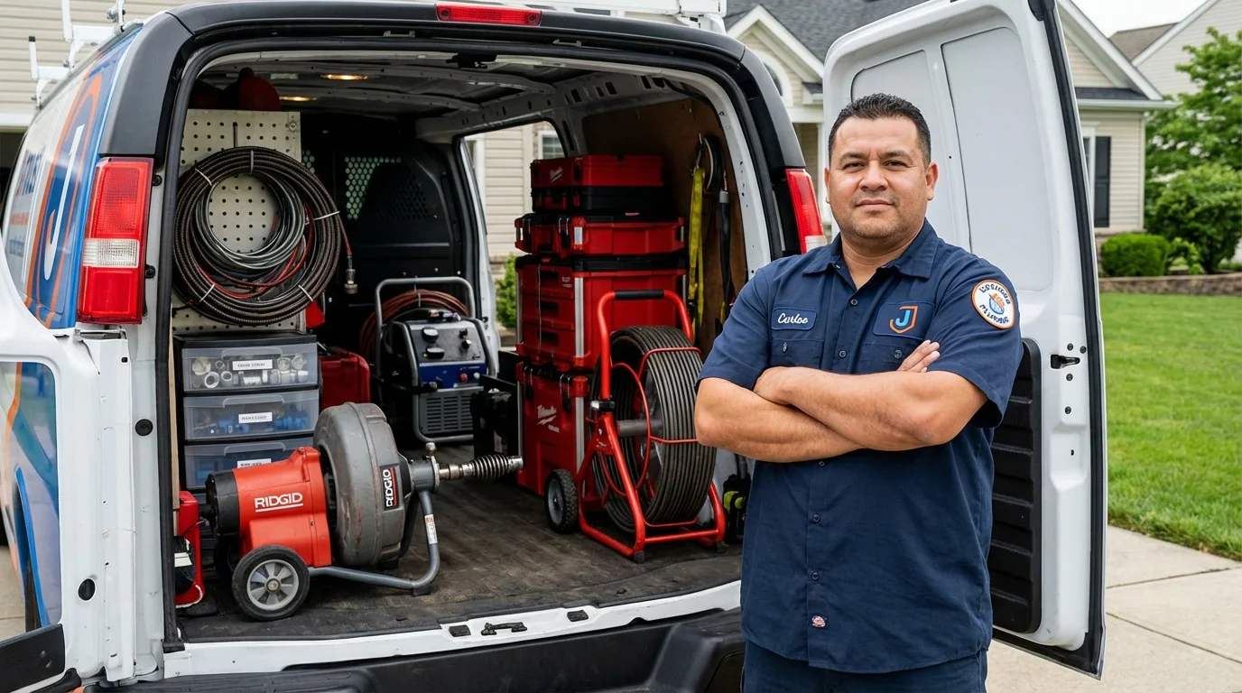 Professional drain cleaning equipment and Johns Plumbing LLC plumber in Fredonia