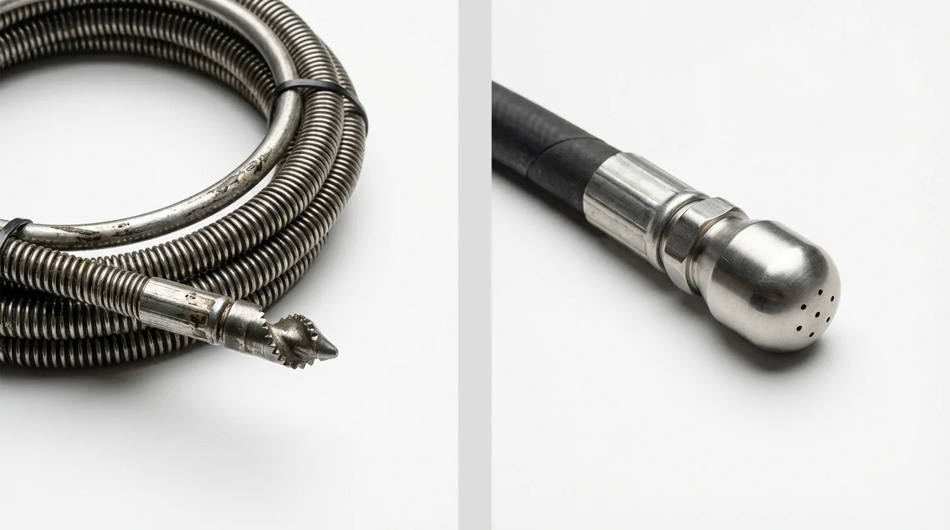 Drain snake cable and hydro jetting nozzle used for drain cleaning in Fredonia, KS