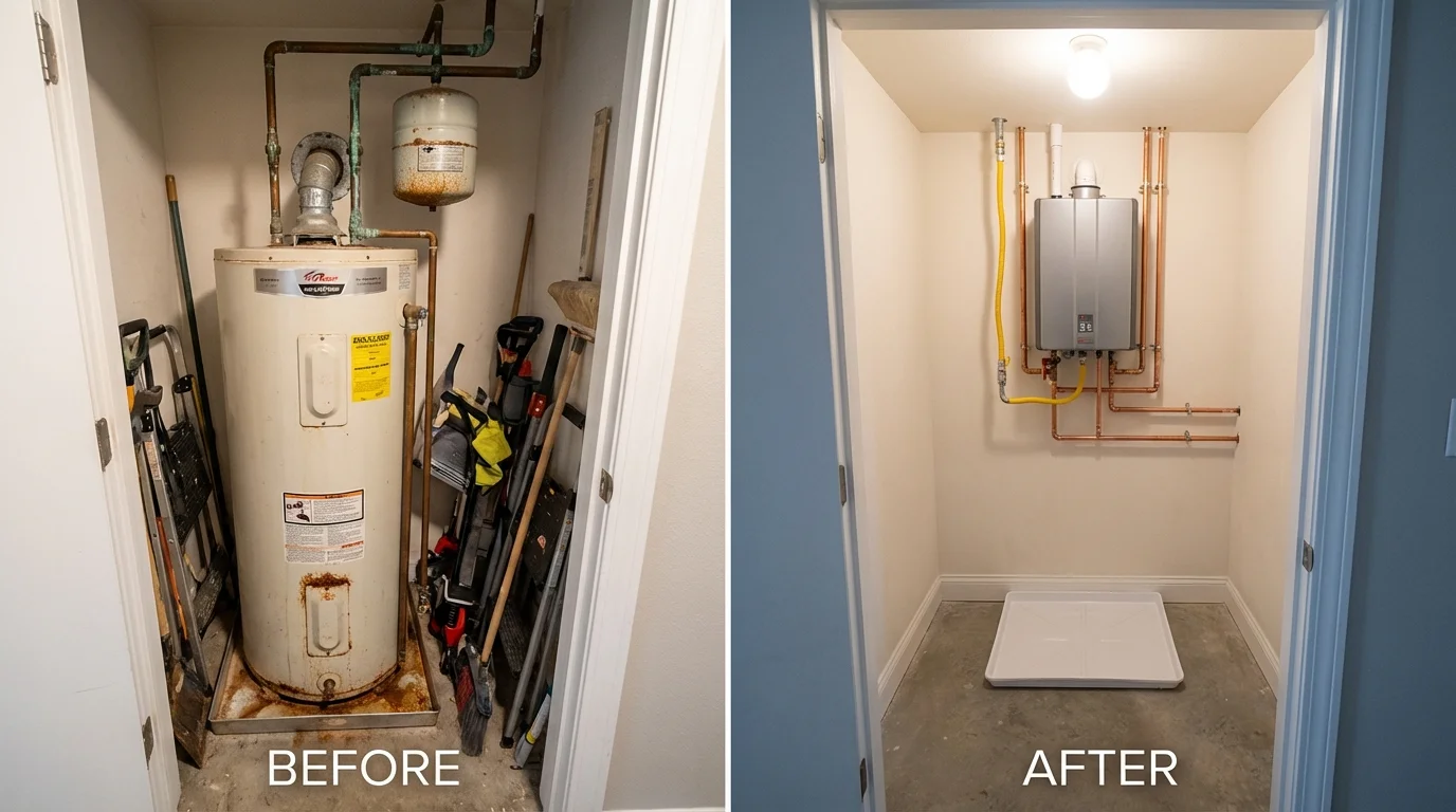 Tank water heater versus wall-mounted tankless unit comparison for Fredonia, KS homeowners